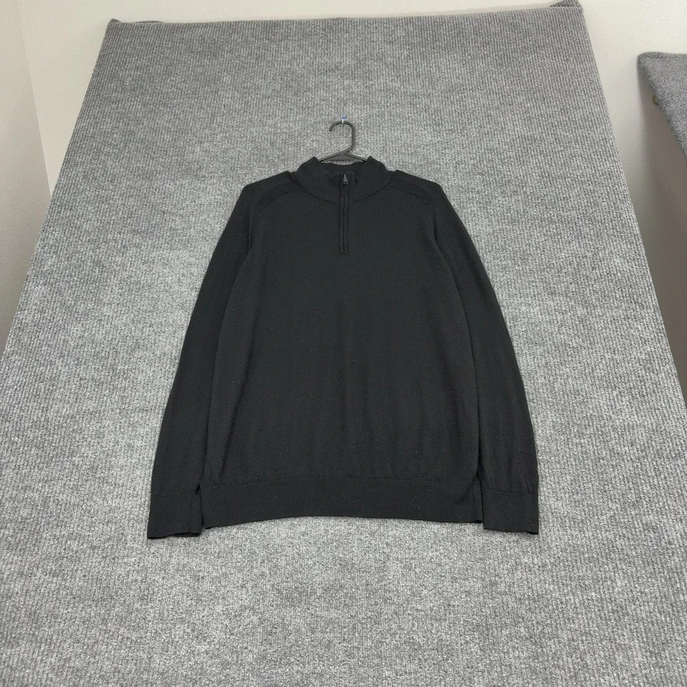 Express Sweater Mens L Black Quarter Zip Mock Wool Neck Pullover Casual Minimal